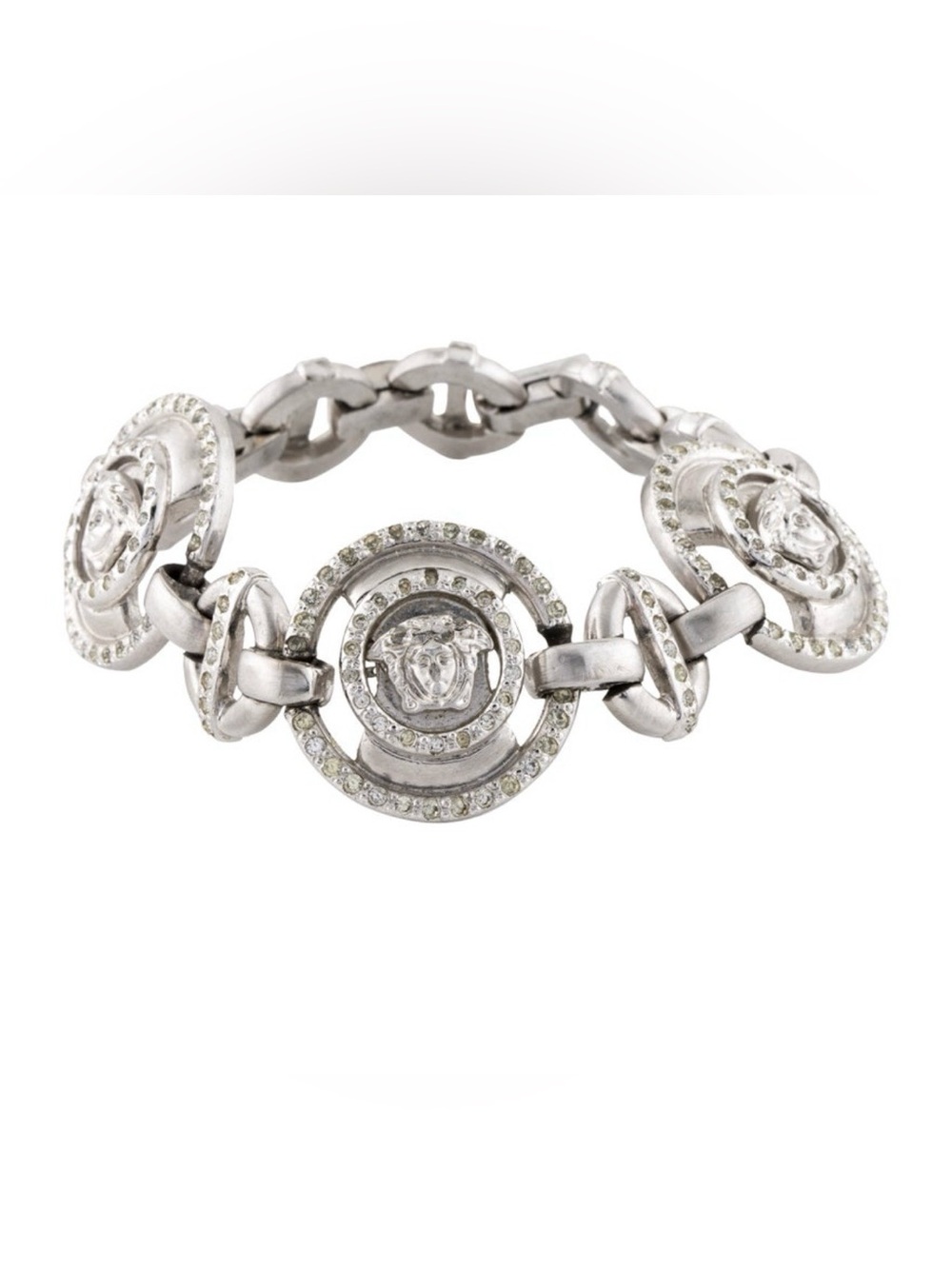 Versace Silver-Tone Medusa Crystal Link Bracelet